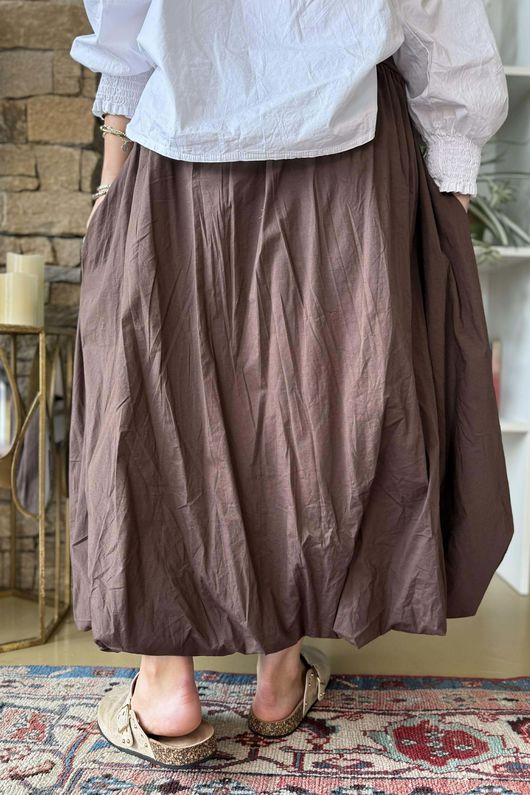 Paloma Bubble Hem Midi Skirt Choc Chip 